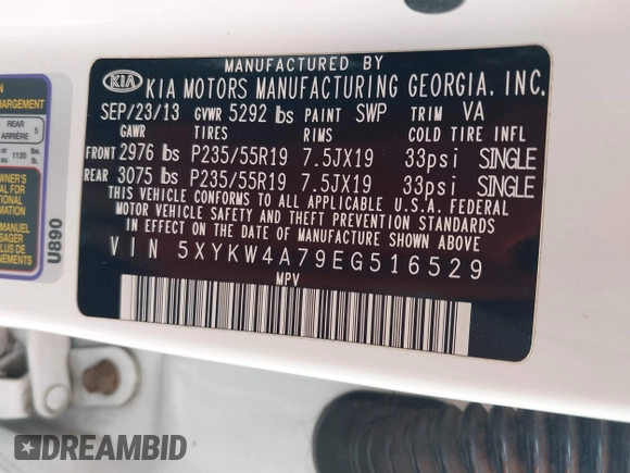 2014 Kia Sorento SX Limited with VIN 5XYKW4A79EG516529, listed as a IAAI auction lot 42787320 with 224,869 mi miles and . Bid and sale history available at DreamBid. Image 9.