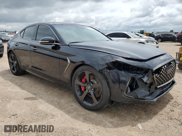 2021 Genesis G70 3.3T with VIN KMTG34LE4MU074106, listed as a Copart auction lot 69973094 with 45,812 mi miles and Salvage Title. Bid and sale history available at carsss.com. Image 4.
