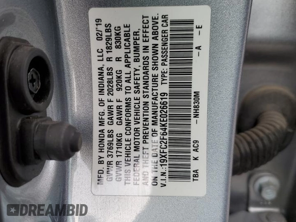 2019 Honda Civic Sedan LX with VIN 19XFC2F64KE026619, listed as a Copart auction lot 47967005 with 102,995 mi miles and Salvage Title. Bid and sale history available at carsss.com. Image 14.