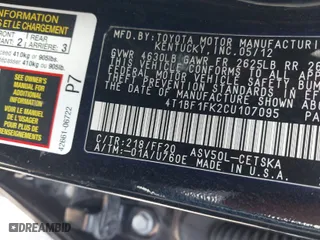 2012 Toyota Camry L with VIN 4T1BF1FK2CU107095, listed as a IAAI auction lot 42017710 with 105,681 mi miles. Bid and sale history available at carsss.com. Image 9.