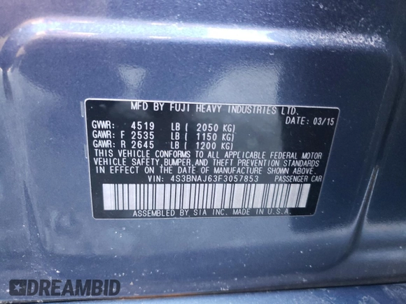 2015 Subaru Legacy 2.5i Limited with VIN 4S3BNAJ63F3057853, listed as a Copart auction lot 45005694 with 89,525 mi miles. Bid and sale history available at carsss.com. Image 12.