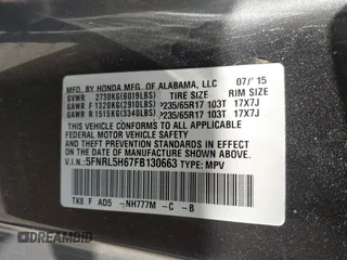 2015 Honda Odyssey EX-L with VIN 5FNRL5H67FB130663, listed as a IAAI auction lot 41988034 with 180,254 mi miles and . Bid and sale history available at carsss.com. Image 9.