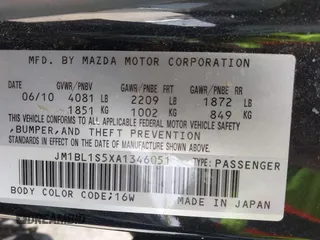 2010 Mazda 3 s Grand Touring with VIN JM1BL1S5XA1346051, listed as a IAAI auction lot 41712789 with 69,957 mi miles and . Bid and sale history available at carsss.com. Image 9.