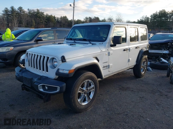 2020 Jeep Wrangler Unlimited Sahara with VIN 1C4HJXENXLW220910, listed as a IAAI auction lot 41090420 with 88,895 mi miles and . Bid and sale history available at DreamBid. Image 18.