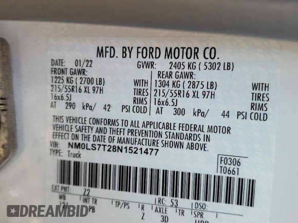 2022 Ford Transit Connect XLT с VIN NM0LS7T28N1521477, выставлен на аукционе Copart как лот 59154785 с пробегом 163 355 миль миль и Чистый • Clean title. История ставок и продаж доступна на DreamBid. Изображение 13.