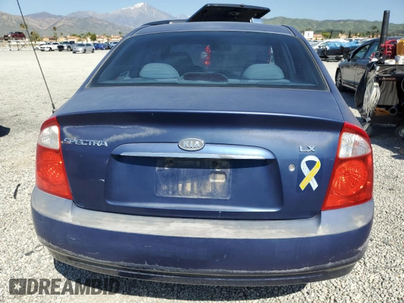 2004 Kia Spectra LX with VIN KNAFE122845046827, listed as a Copart auction lot 52262575 with 91,786 mi miles and Clean Title. Bid and sale history available at carsss.com. Image 6.