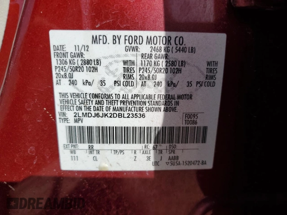 2013 Lincoln MKX with VIN 2LMDJ6JK2DBL23536, listed as a Copart auction lot 48777355 with 85,358 mi miles and Salvage Title. Bid and sale history available at carsss.com. Image 13.