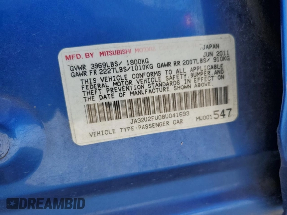 2011 Mitsubishi Lancer ES with VIN JA32U2FU0BU041693, listed as a Copart auction lot 72012524 with 192,051 mi miles and Salvage Title. Bid and sale history available at carsss.com. Image 12.