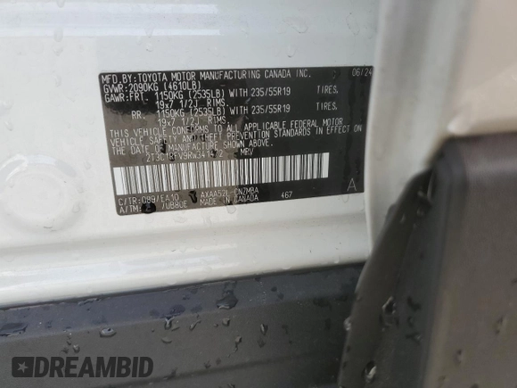 2024 Toyota RAV4 XLE Premium with VIN 2T3C1RFV9RW341472, listed as a Copart auction lot 55217545 with 7,314 mi miles and Salvage title. Bid and sale history available at DreamBid. Image 14.