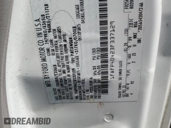 2003 Ford Mustang Standard z VIN 1FAFP40423F337129, wystawiony jako Copart lot #58982005 z przebiegiem 196 277 mil mil oraz Szkoda całkowita • Salvage title. Historia ofert i sprzedaży dostępna na DreamBid. Obrazek 12.
