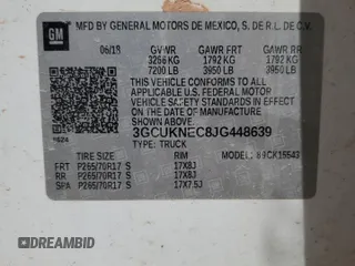2018 Chevrolet Silverado 1500 Work Truck with VIN 3GCUKNEC8JG448639, listed as a Copart auction lot 54862305 with Not Provided miles and Clean Title. Bid and sale history available at DreamBid. Image 12.