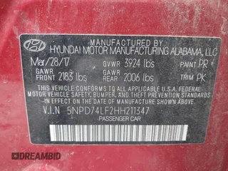 2017 Hyundai Elantra SE with VIN 5NPD74LF2HH211347, listed as a IAAI auction lot 42761333 with 159,219 mi miles and . Bid and sale history available at DreamBid. Image 9.