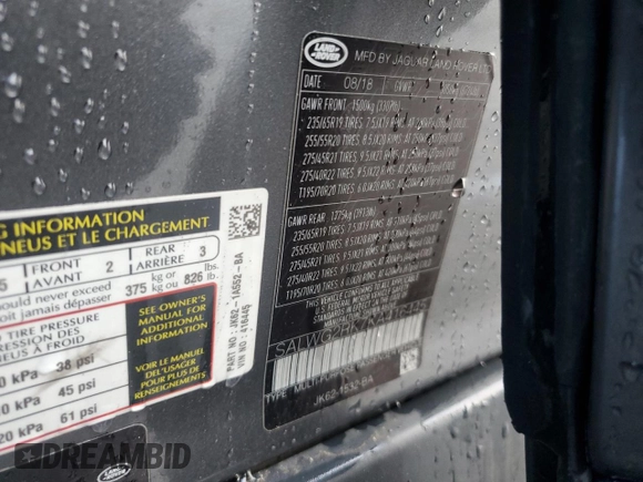 2019 Land Rover Range Rover Sport SE with VIN SALWG2RK7KA416445, listed as a Copart auction lot 88163045 with Not Provided miles and Salvage Title. Bid and sale history available at DreamBid. Image 13.