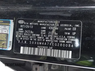 2014 Kia Optima LX with VIN 5XXGM4A7XEG280084, listed as a IAAI auction lot 42063263 with 168,052 mi miles. Bid and sale history available at carsss.com. Image 9.