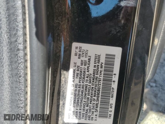 2016 Honda Odyssey EX-L with VIN 5FNRL5H69GB072797, listed as a Copart auction lot 50253825 with 200,970 mi miles and Salvage Title. Bid and sale history available at DreamBid. Image 13.
