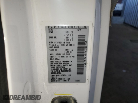 2015 Nissan NV200 S z VIN 3N6CM0KN0FK700948, wystawiony jako Copart lot #41622715 z przebiegiem 222 537 mil mil oraz Szkoda całkowita • Salvage title. Historia ofert i sprzedaży dostępna na DreamBid. Obrazek 13.