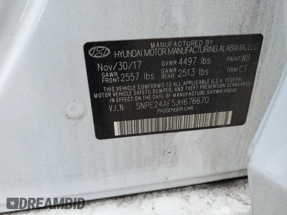 2018 Hyundai Sonata SE with VIN 5NPE24AF5JH676670, listed as a Copart auction lot 51274445 with 83,963 mi miles and Salvage Title. Bid and sale history available at carsss.com. Image 13.