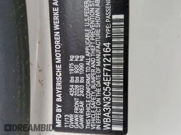 2014 BMW 4 Series 428i with VIN WBA3N3C54EF712164, listed as a Copart auction lot 64086545 with Not provided miles and Clean title. Bid and sale history available at DreamBid. Image 13.