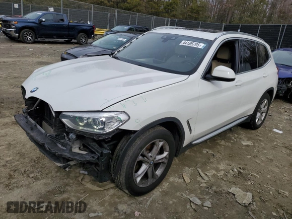 2020 BMW X3 sDrive30i with VIN 5UXTY3C03LLU72584, listed as a Copart auction lot 44106795 with 77,594 mi miles and Salvage Title. Bid and sale history available at carsss.com. Image 1.