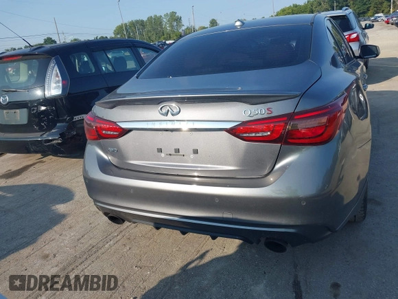 2020 Infiniti Q50 Red Sport 400 with VIN JN1FV7AR8LM660823, listed as a IAAI auction lot 40322341 with 104,530 mi miles and . Bid and sale history available at carsss.com. Image 16.