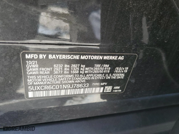 2022 BMW X5 xDrive40i with VIN 5UXCR6C01N9J78633, listed as a Copart auction lot 49333625 with 20,497 mi miles and Salvage Title. Bid and sale history available at carsss.com. Image 14.