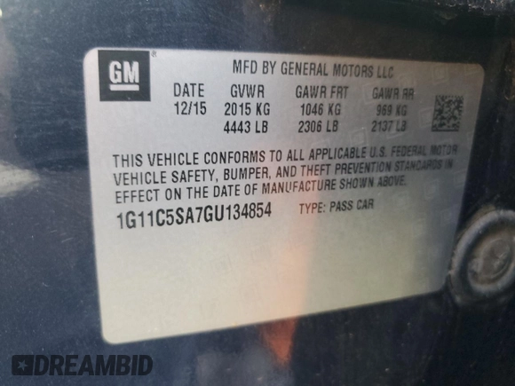 2016 Chevrolet Malibu Limited LT with VIN 1G11C5SA7GU134854, listed as a Copart auction lot 77940914 with 155,295 mi miles and Salvage Title. Bid and sale history available at carsss.com. Image 12.