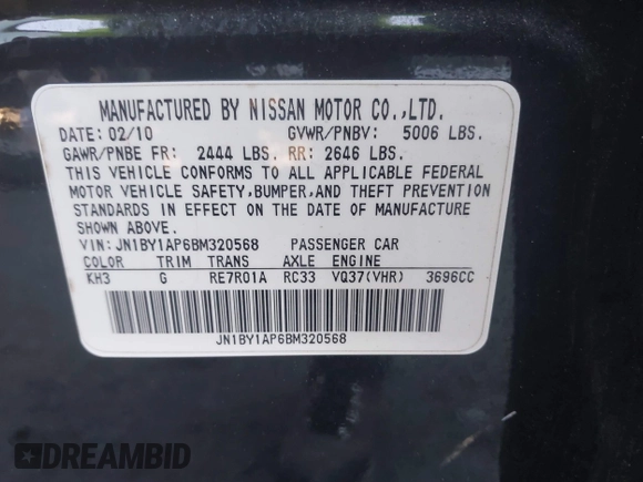 2011 Infiniti M with VIN JN1BY1AP6BM320568, listed as a IAAI auction lot 41769021 with 172,599 mi miles and . Bid and sale history available at DreamBid. Image 9.