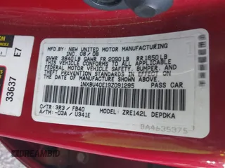 2009 Toyota Corolla with VIN 1NXBU40E19Z091295, listed as a IAAI auction lot 41645545 with 117,839 mi miles. Bid and sale history available at carsss.com. Image 9.