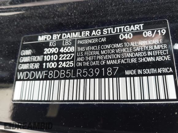 2020 Mercedes-Benz C 300 с VIN WDDWF8DB5LR539187, выставлен на аукционе IAAI как лот 42290441 с пробегом 19 669 миль миль и . История ставок и продаж доступна на DreamBid. Изображение 9.