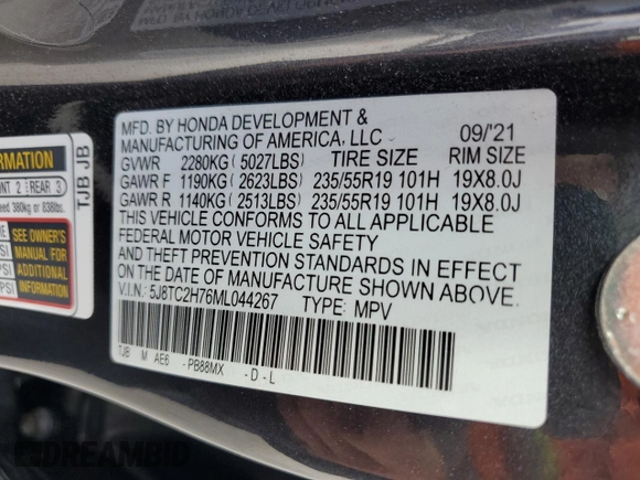 2021 Acura RDX w/Advance Package with VIN 5J8TC2H76ML044267, listed as a Copart auction lot 44777855 with 29,335 mi miles and Salvage Title. Bid and sale history available at carsss.com. Image 14.