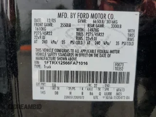 2006 Ford F-150 XLT z VIN 1FTRX12566FA71016, wystawiony jako Copart lot #63500075 z przebiegiem 220 966 mil mil oraz Szkoda całkowita • Salvage title. Historia ofert i sprzedaży dostępna na DreamBid. Obrazek 12.
