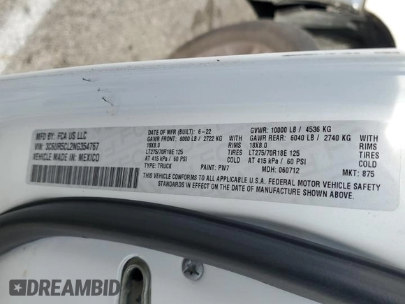 2022 Ram 2500 Tradesman with VIN 3C6UR5CL2NG354767, listed as a Copart auction lot 86351264 with 148,455 mi miles and Salvage Title. Bid and sale history available at carsss.com. Image 12.