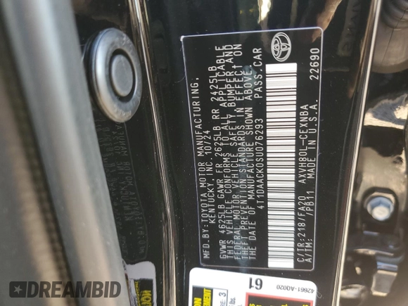 2025 Toyota Camry LE with VIN 4T1DAACK0SU076293, listed as a Copart auction lot 87006194 with 1,607 mi miles and Salvage Title. Bid and sale history available at carsss.com. Image 14.