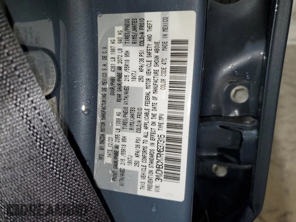 2024 Mazda CX-30 S Carbon Edition with VIN 3MVDMBCM7RM637315, listed as a Copart auction lot 55108695 with 8,476 mi miles and Salvage title. Bid and sale history available at DreamBid. Image 12.