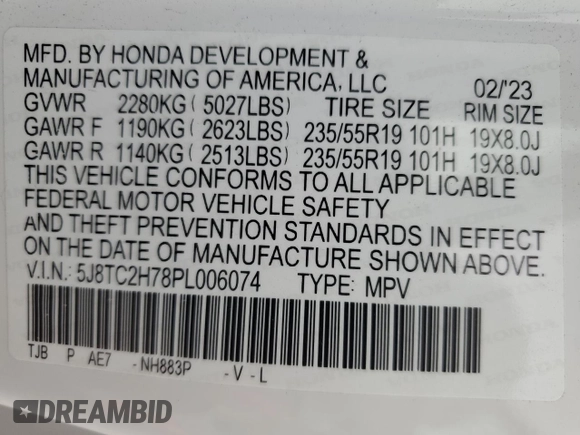 2023 Acura RDX w/Advance Package with VIN 5J8TC2H78PL006074, listed as a Copart auction lot 79515484 with 46,253 mi miles and Salvage Title. Bid and sale history available at carsss.com. Image 13.