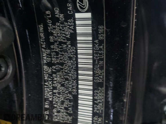 2017 Lexus ES 350 with VIN 58ABK1GG7HU040130, listed as a Copart auction lot 59937825 with Not provided miles and Non repairable. Bid and sale history available at DreamBid. Image 13.