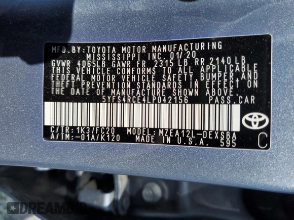 2020 Toyota Corolla SE with VIN 5YFS4RCE4LP042156, listed as a Copart auction lot 52224035 with 27,504 mi miles and Salvage Title. Bid and sale history available at carsss.com. Image 12.