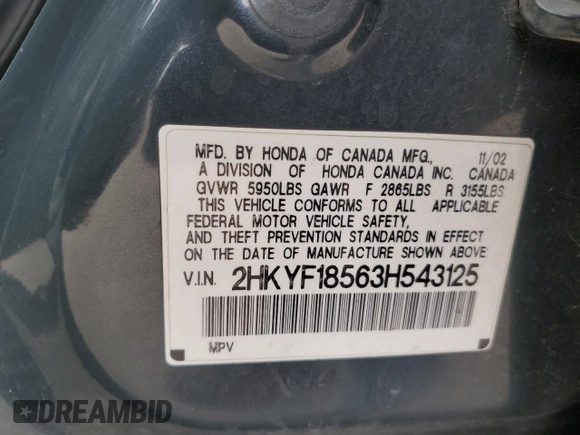 2003 Honda Pilot EX z VIN 2HKYF18563H543125, wystawiony jako Copart lot #56541455 z przebiegiem 241 804 mil mil oraz Szkoda całkowita • Salvage title. Historia ofert i sprzedaży dostępna na DreamBid. Obrazek 13.