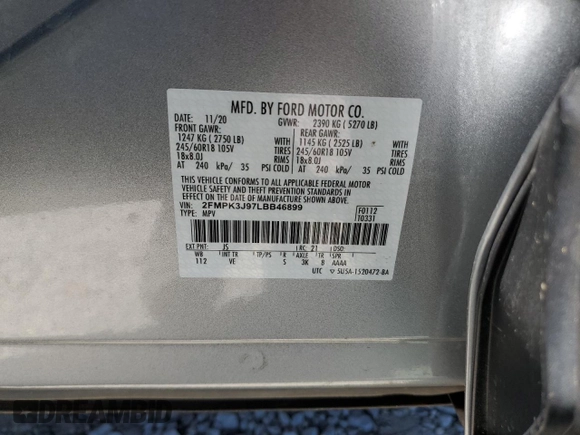 2020 Ford Edge SEL with VIN 2FMPK3J97LBB46899, listed as a Copart auction lot 58122775 with 46,893 mi miles and Salvage title. Bid and sale history available at DreamBid. Image 13.