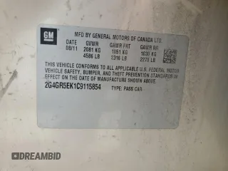 2012 Buick Regal with VIN 2G4GR5EK1C9115854, listed as a Copart auction lot 59727035 with 122,049 mi miles and Salvage title. Bid and sale history available at DreamBid. Image 13.