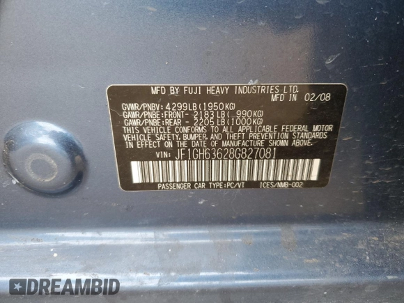 2008 Subaru Impreza Outback Special Sports with VIN JF1GH63628G827081, listed as a Copart auction lot 49623125 with 137,383 mi miles and Salvage title. Bid and sale history available at DreamBid. Image 12.