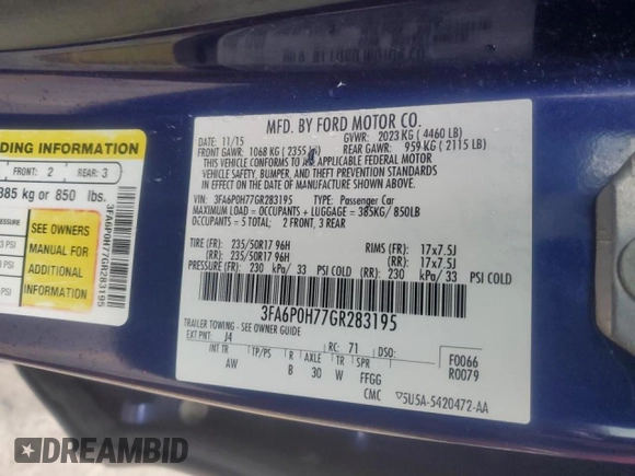 2016 Ford Fusion SE with VIN 3FA6P0H77GR283195, listed as a Copart auction lot 44352825 with 103,325 mi miles and Salvage Title. Bid and sale history available at carsss.com. Image 12.