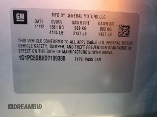 2013 Chevrolet Cruze 1LT with VIN 1G1PC5SB8D7189388, listed as a Copart auction lot 52113435 with 103,455 mi miles and Clean Title. Bid and sale history available at carsss.com. Image 12.