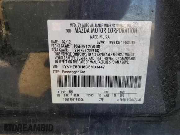 2012 Mazda 6 i Sport с VIN 1YVHZ8BH8C5M33447, выставлен на аукционе Copart как лот 53717535 с пробегом 172 520 миль миль и Списание • Salvage title. История ставок и продаж доступна на DreamBid. Изображение 14.