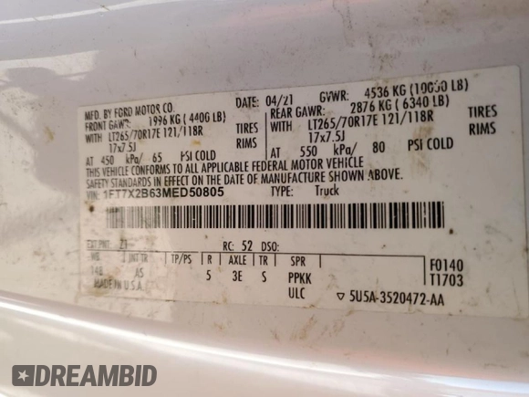 2021 Ford Super Duty F-250 SRW XL with VIN 1FT7X2B63MED50805, listed as a Copart auction lot 45662635 with 88,970 mi miles and Salvage Title. Bid and sale history available at carsss.com. Image 12.