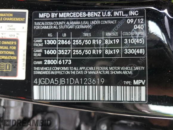 2013 Mercedes-Benz M 350 z VIN 4JGDA5JB1DA123619, wystawiony jako Copart lot #43610845 z przebiegiem 110 224 mil mil oraz Szkoda całkowita • Salvage title. Historia ofert i sprzedaży dostępna na DreamBid. Obrazek 15.