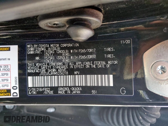 2021 Toyota 4Runner SR5 with VIN JTEEU5JR9M5236218, listed as a Copart auction lot 49112805 with 90,453 mi miles and Salvage title. Bid and sale history available at DreamBid. Image 14.