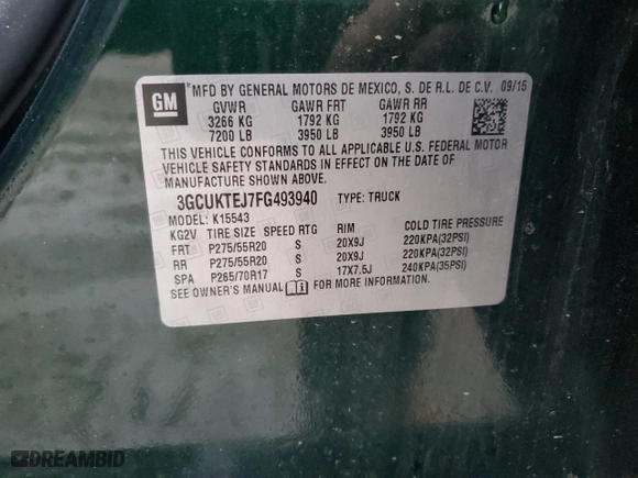 2015 Chevrolet Silverado 1500 High Country with VIN 3GCUKTEJ7FG493940, listed as a Copart auction lot 82347324 with 0 mi miles and Salvage Title. Bid and sale history available at carsss.com. Image 13.
