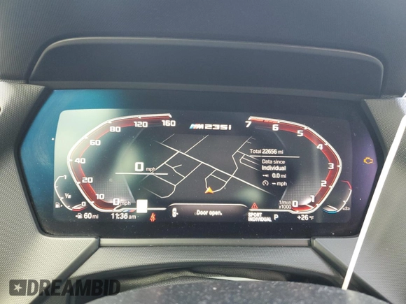 2021 BMW 2 Series M235i xDrive with VIN WBA13AL02M7J66141, listed as a Copart auction lot 44651015 with 22,656 mi miles and Salvage Title. Bid and sale history available at DreamBid. Image 9.