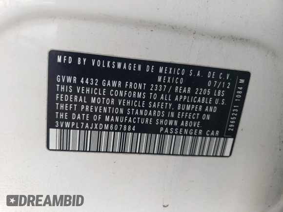 2013 Volkswagen Jetta TDI w/Sunroof & Nav with VIN 3VWPL7AJXDM607884, listed as a Copart auction lot 52039615 with 196,599 mi miles and Salvage title. Bid and sale history available at DreamBid. Image 14.